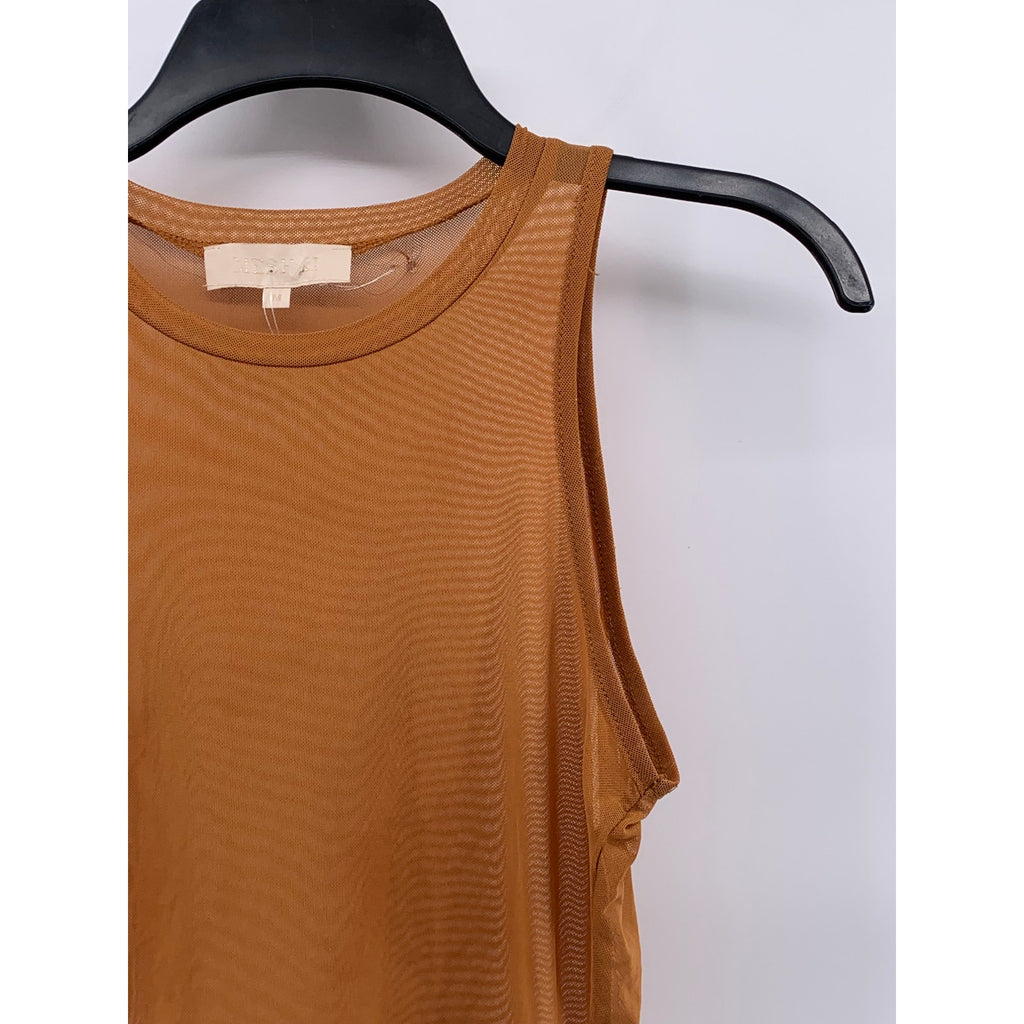 MESHKI Women's Orange Mesh Crewneck Sleeveless Dollie Tank Top SZ M