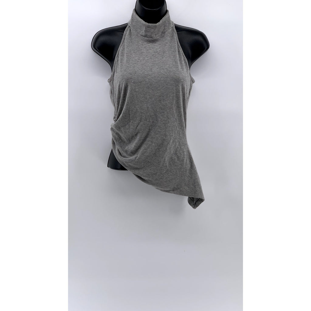 UNBRANDED Women's Light Gray Scrunched Mock-Neck Sleeveless Asymmetrical Top SZL