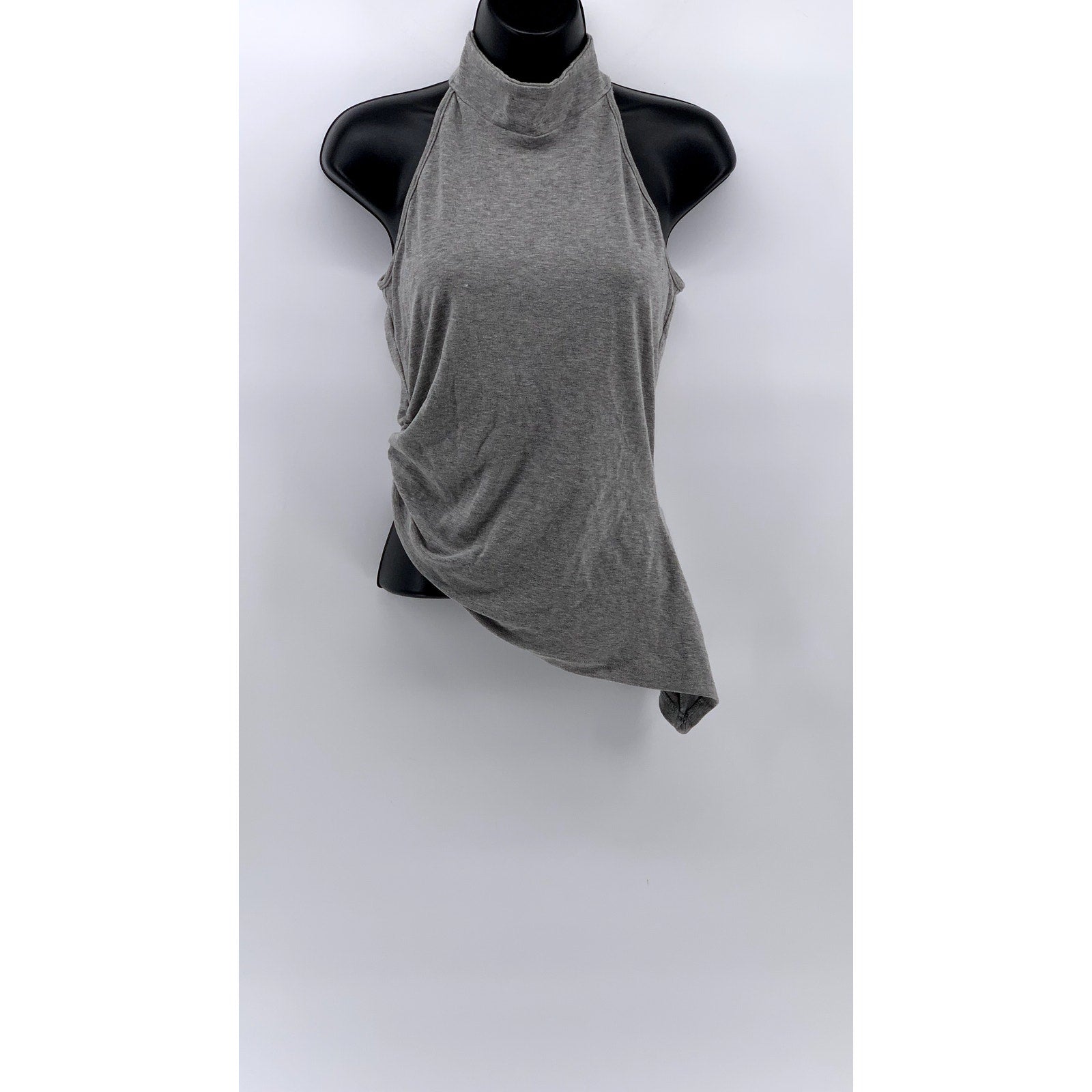 UNBRANDED Women's Light Gray Scrunched Mock-Neck Sleeveless Asymmetrical Top SZL