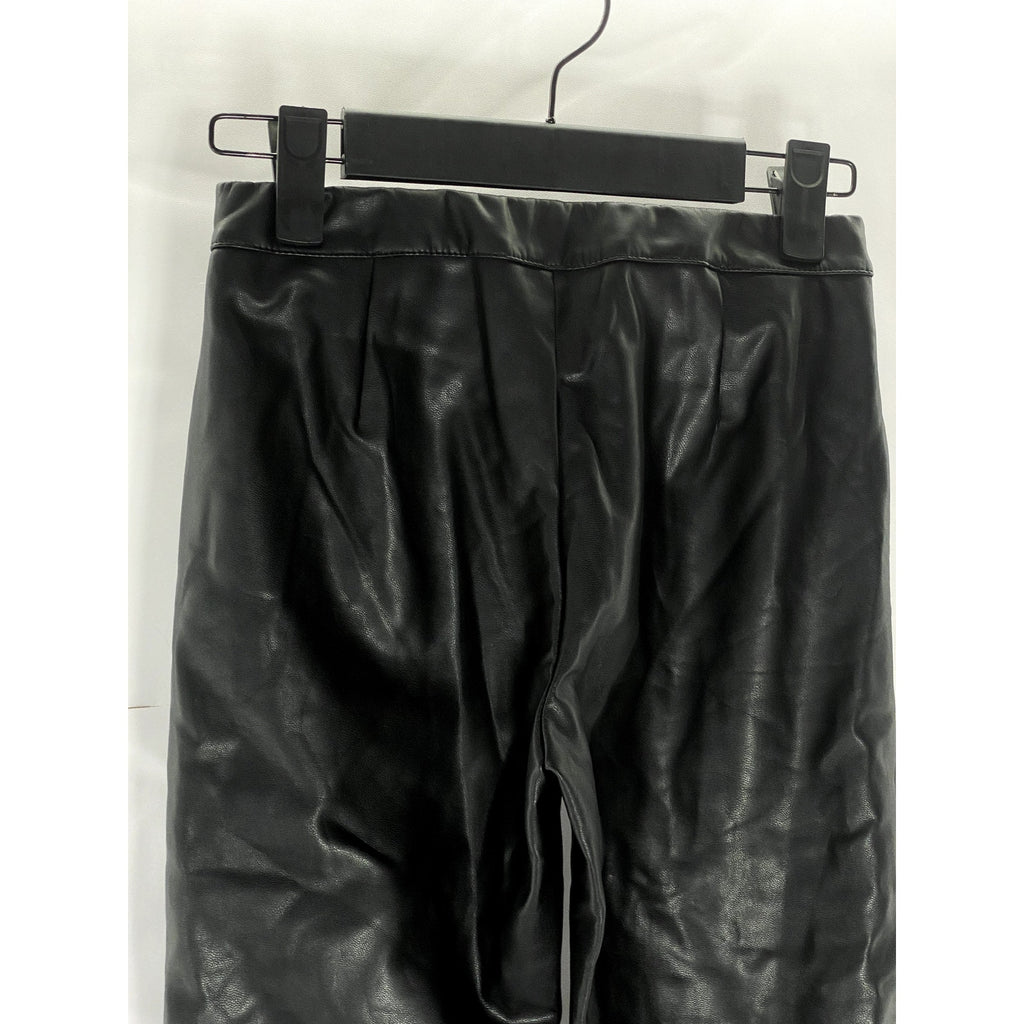 ZARA Women's Black Solid Faux-Leather High-Rise Zipper-Ankle Leggings SZ 10