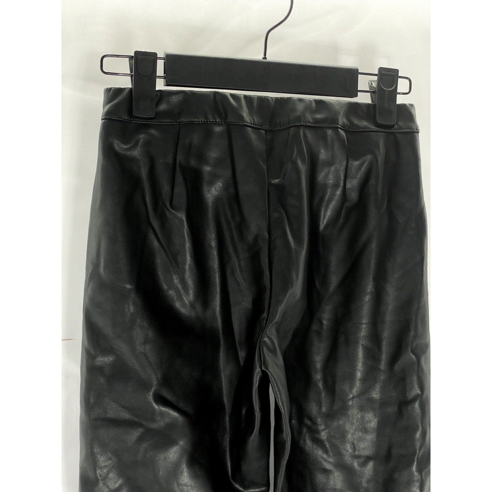 ZARA Women's Black Solid Faux-Leather High-Rise Zipper-Ankle Leggings SZ 10