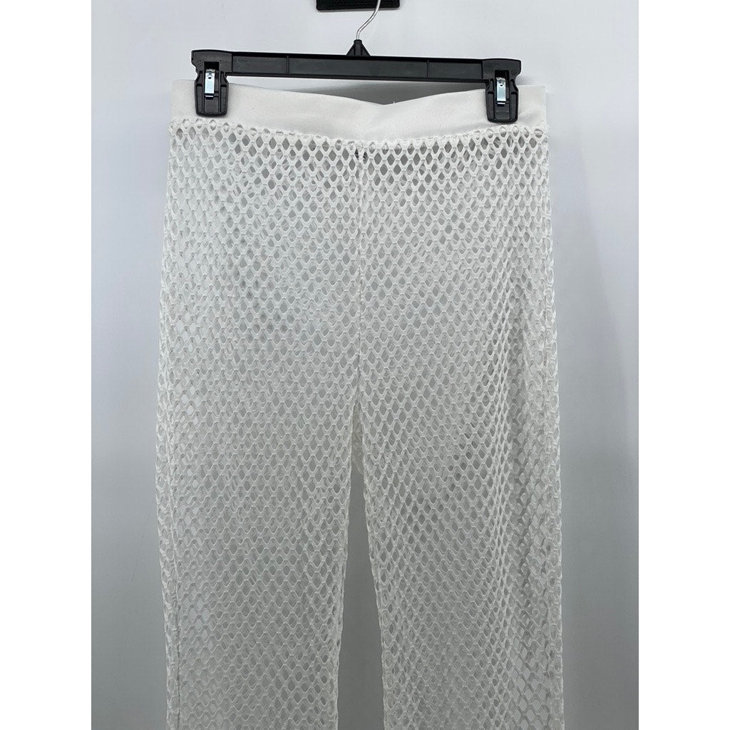 IRIS Women's White Diamond Mesh Pull-On Elastic Waist Wide-Leg Pant SZ M