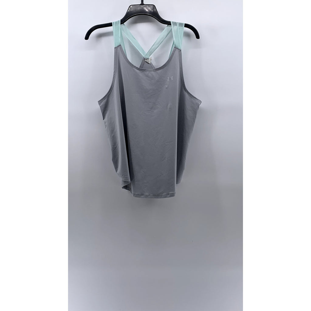 UNDER ARMOUR Women's Gray-Blue Mesh Cross-Strap Loose-Fit Tank Top SZ L