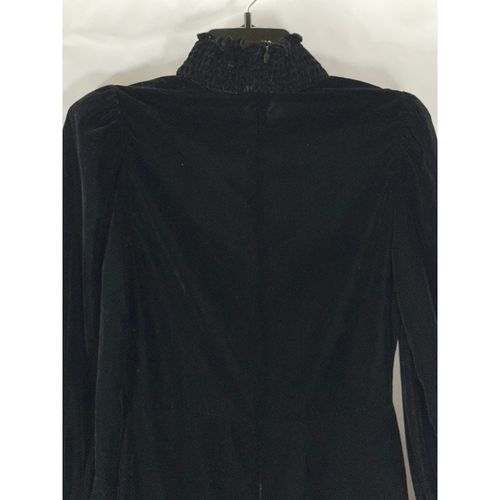 ZARA Women's Black Velvet Mock-Collar Long Bell Sleeve Mini Dress SZ XS