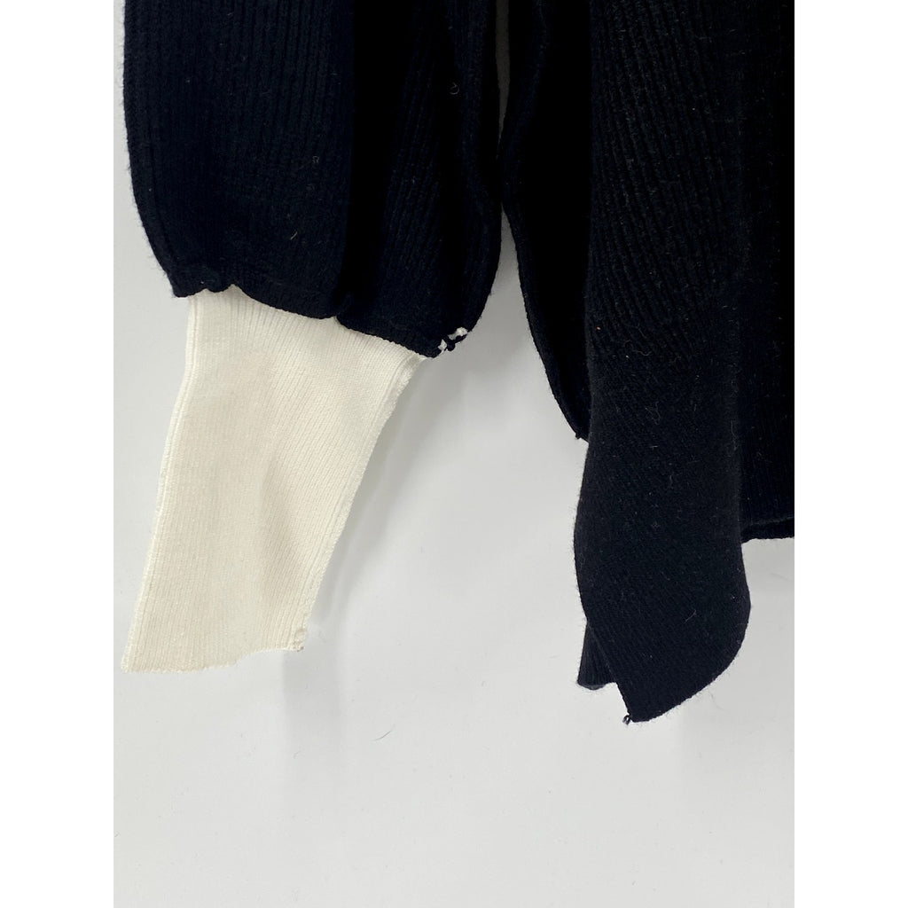 UNBRANDED Women's Black-White Crewneck Ribbed Drop Shoulder Sweater SZ M
