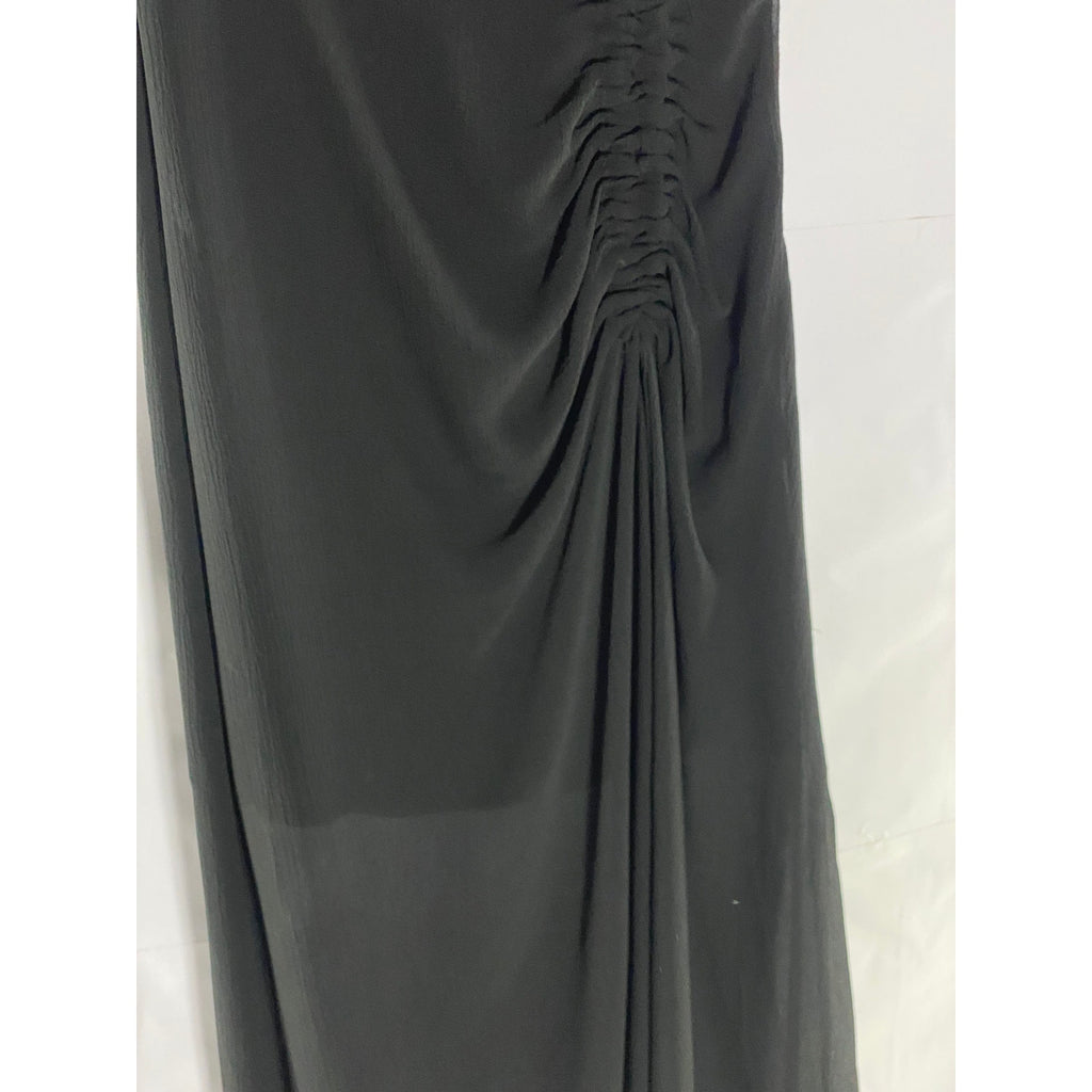 ALLSAINTS Black Sheer Illusion Hem Ruched Ariya Goth Grunge Midi Dress SZ 0
