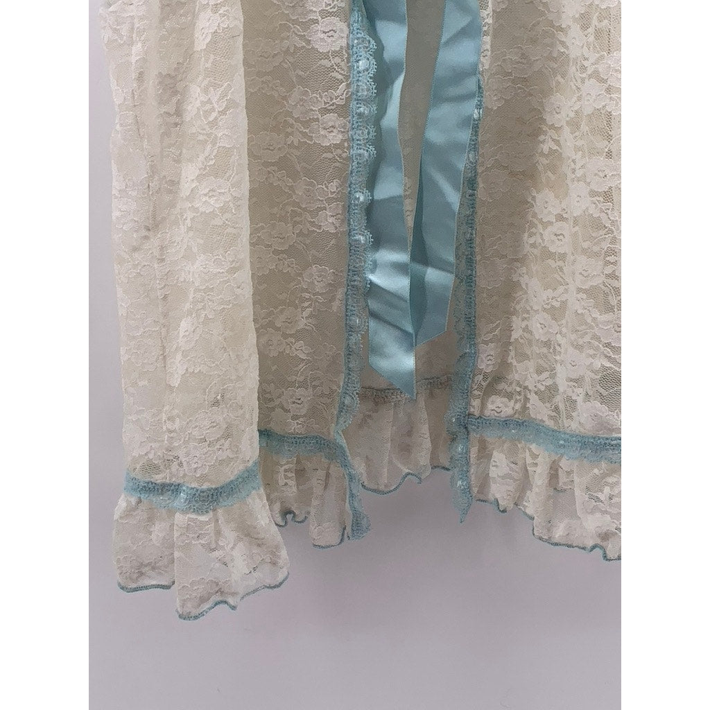 UNBRANDED Women's Blue-White Lace Spaghetti Strap Sleep Top SZ S