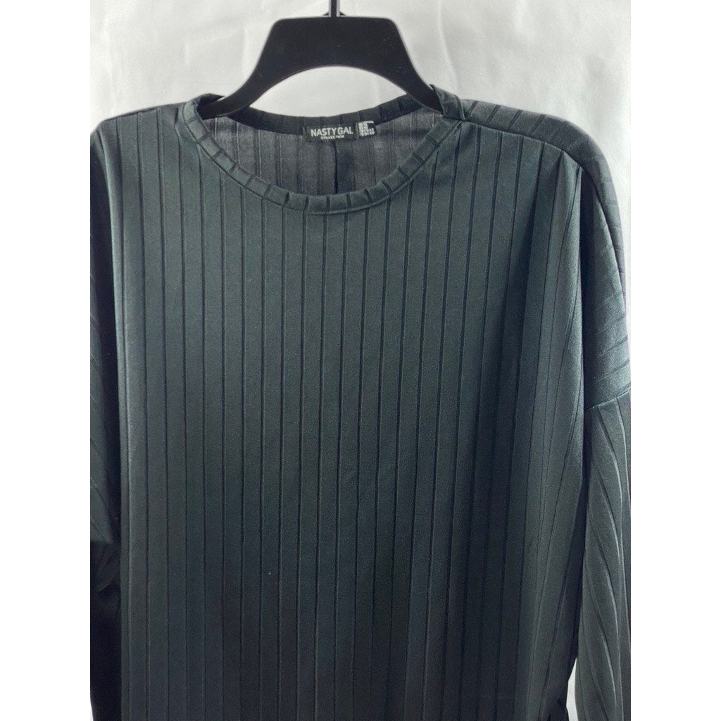 NASTY GAL Collection Women's Black Wide-Rib Crewneck Long Sleeve Top SZ 10