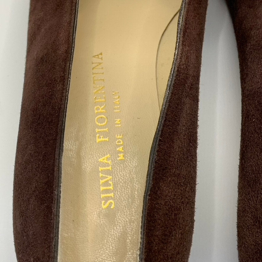 SILVIA FIORENTINA Women's Brown Suede Spiga Round-Toe Block-Heel Pumps SZ 7