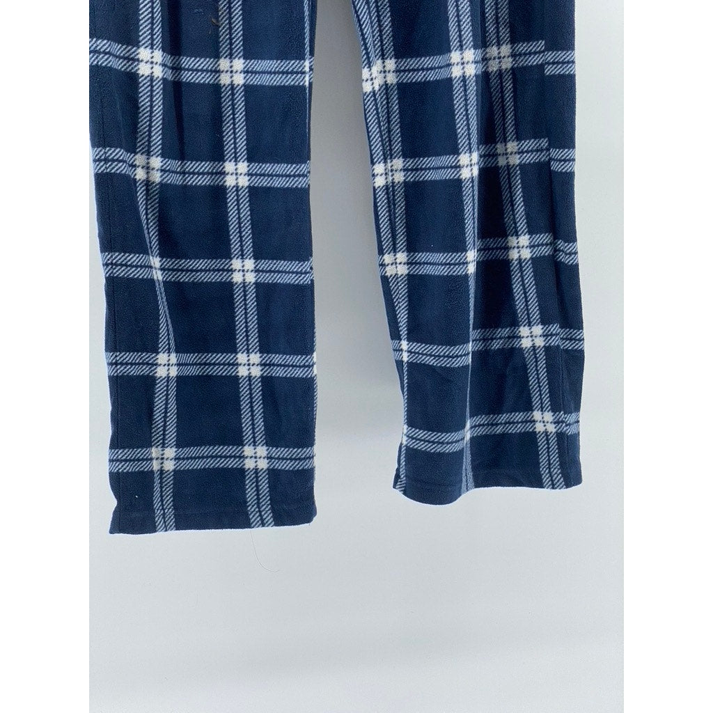 LUCKY BRAND Men's Dark Blue Checkered Fleece Relaxed-Fit Pajama Pants SZ M