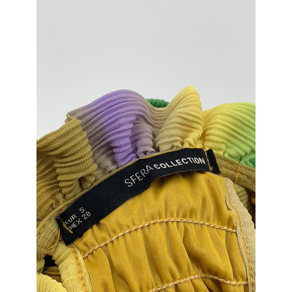 SFERA COLLECTION Women's Yellow-Green-Purple Ombre Pleated Halter Maxi Dress SZS