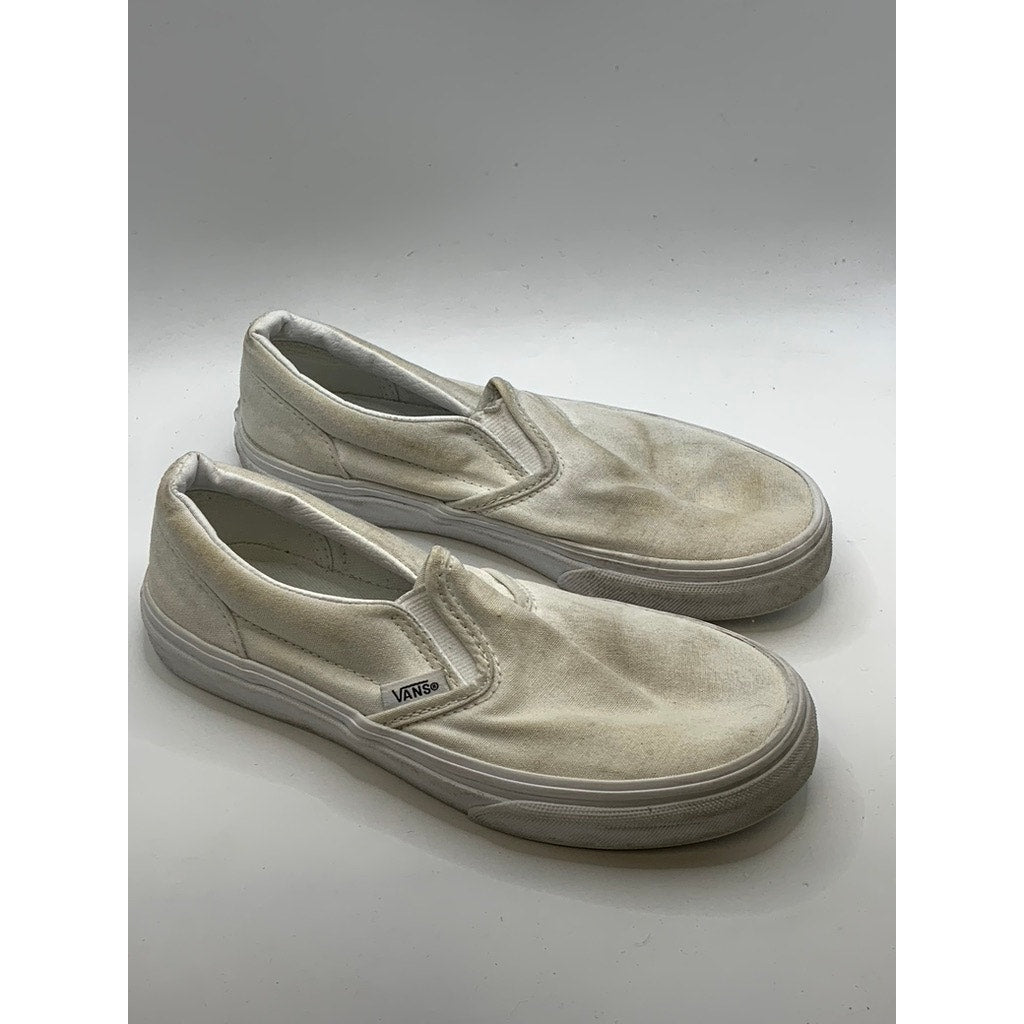 VANS Unisex Kids White Canvas Classic Slip-On Sneakers SZ 3