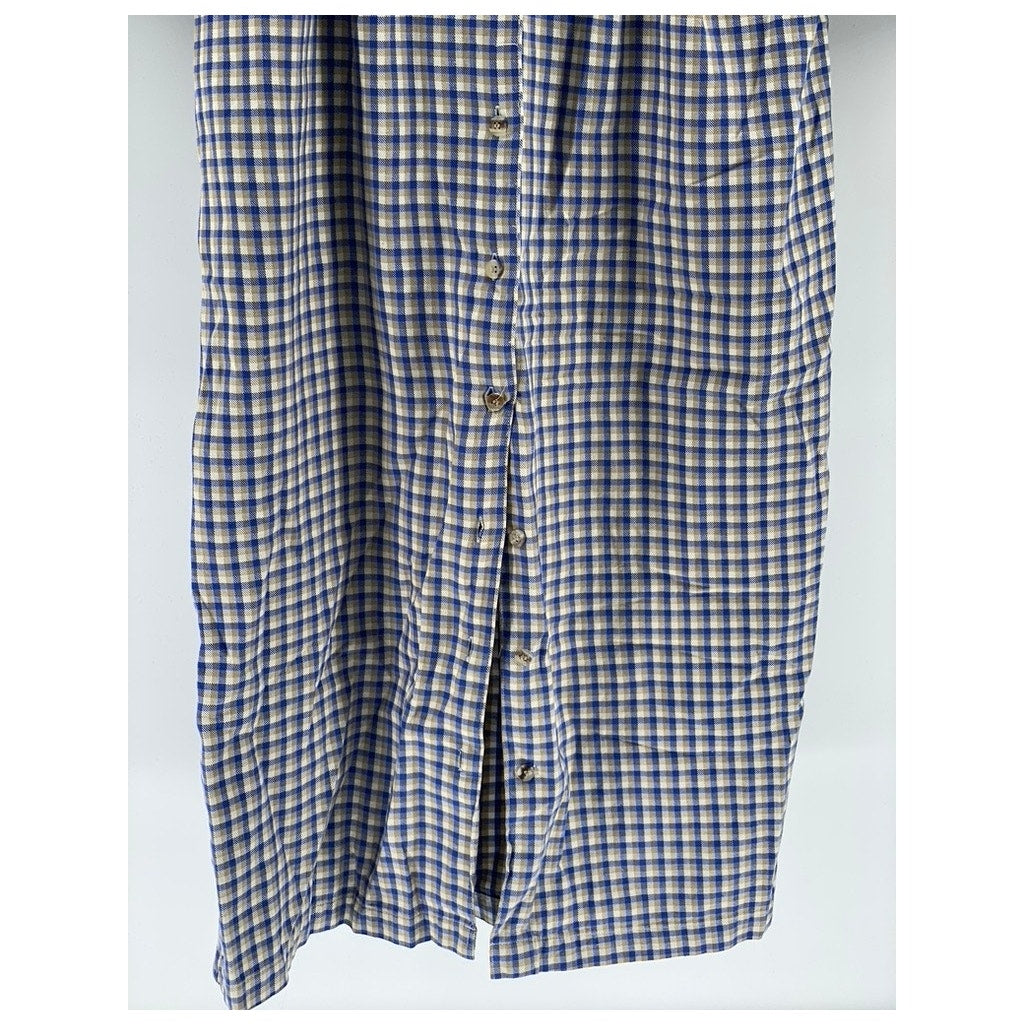 CAMBRIDGE DRY GOODS Women's Vintage Navy-White Gingham Button-Up Shirt Dress SZ8