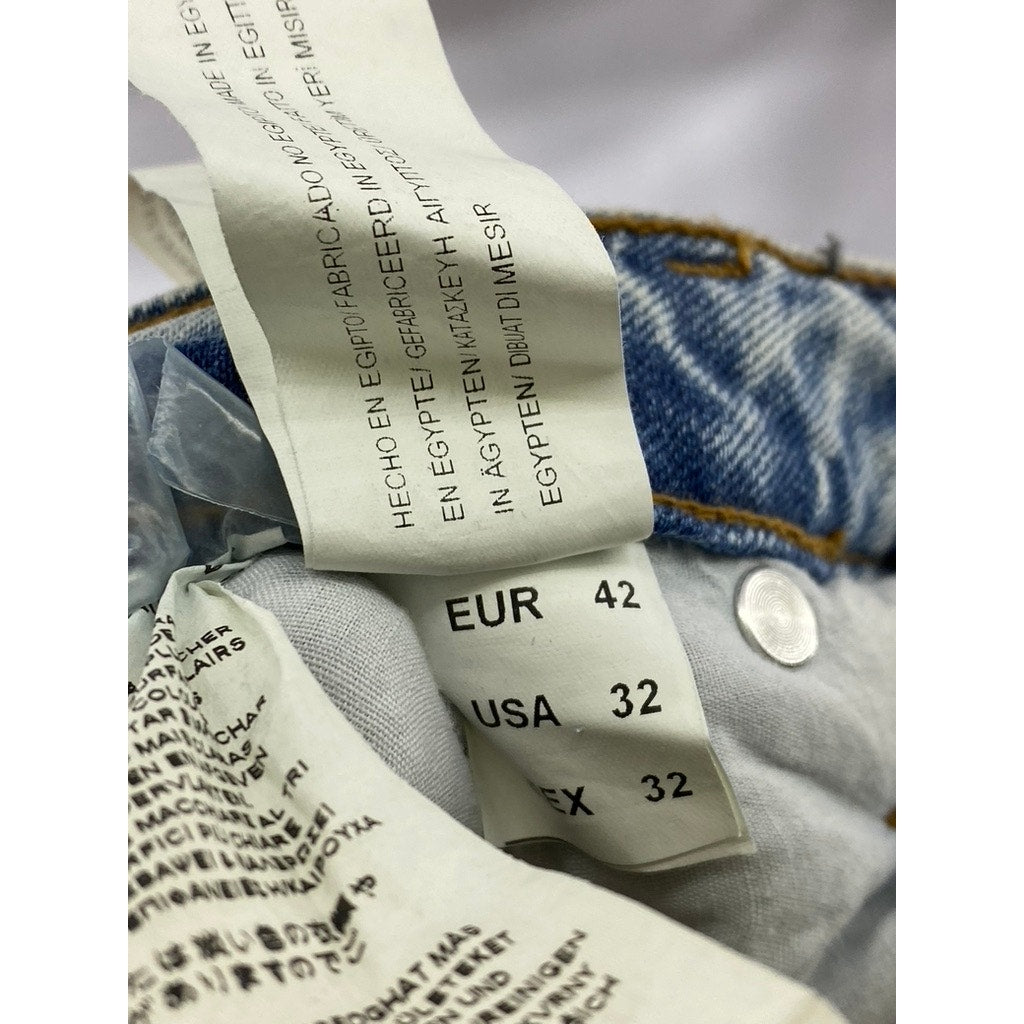 ZARA Men’s Light Blue Wash Denim Distressed Slim-Leg Button-Fly Jean SZ 32