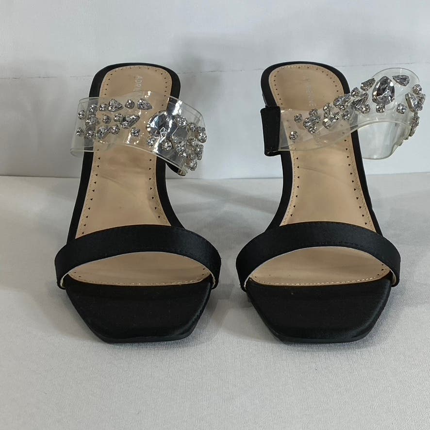 ADRIENNE VITTADINI Women's Black Rhinestone Gothic Block-Heel Sandals SZ 9.5