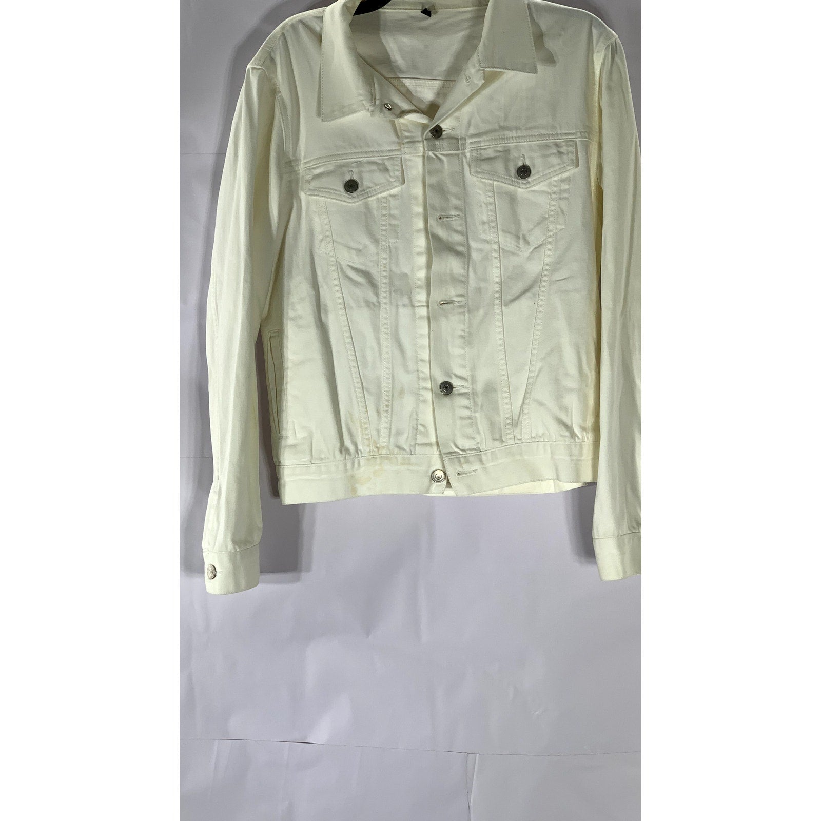 MUJI Women's Cream Washed Denim Patch Pocket Button-Up Long Sleeve Jacket SZ S