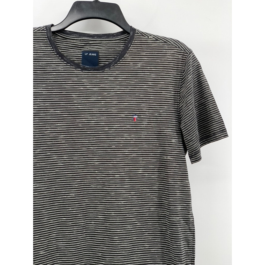 LP JEANS Men's Navy-White Striped Crewneck Casual Short Sleeve T-Shirt SZ M