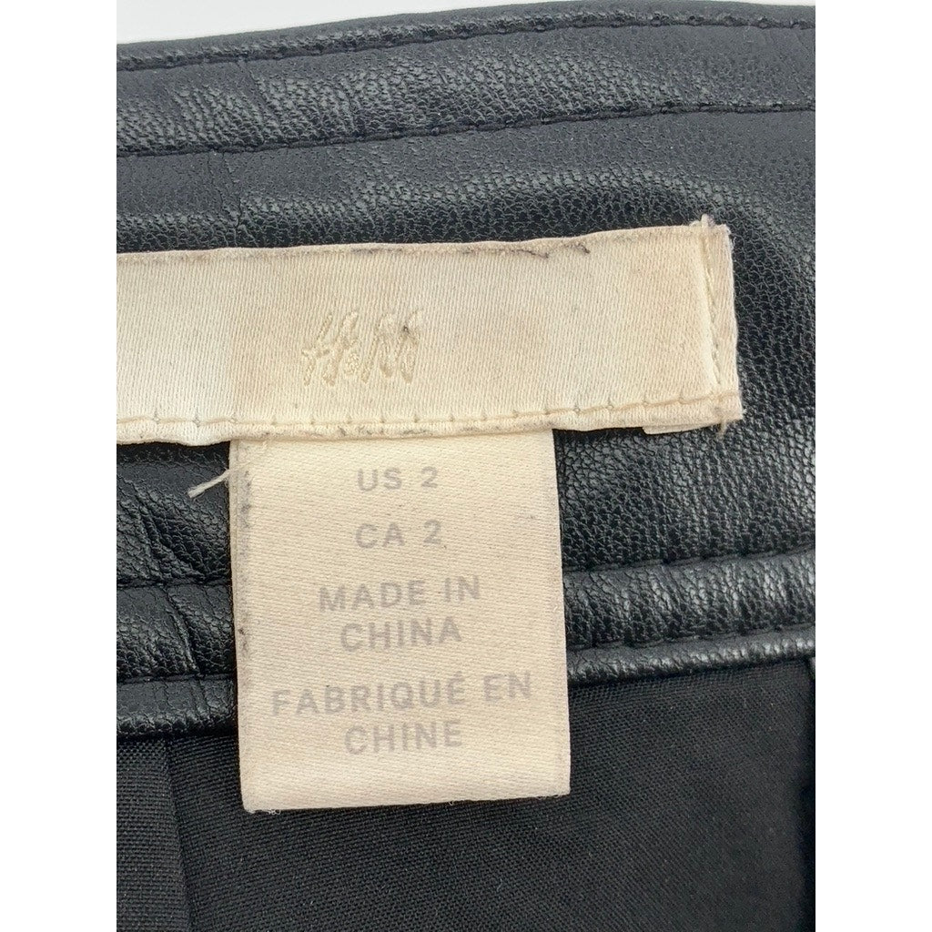 H&M Women's Black Faux-Leather A-Line Mini Skirt SZ 2