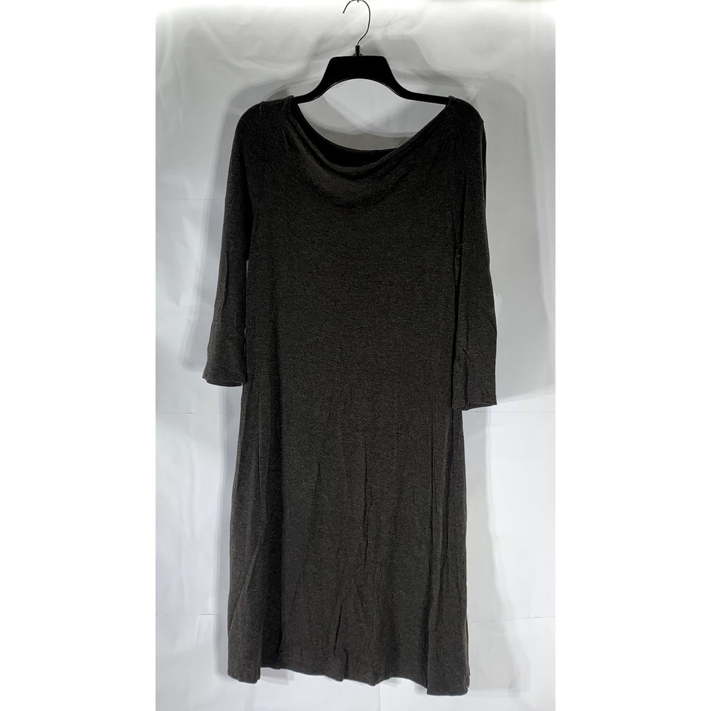EILEEN FISHER Women's Dark Gray Cowl-Neck Long Sleeve Pullover Knee Dress SZ S