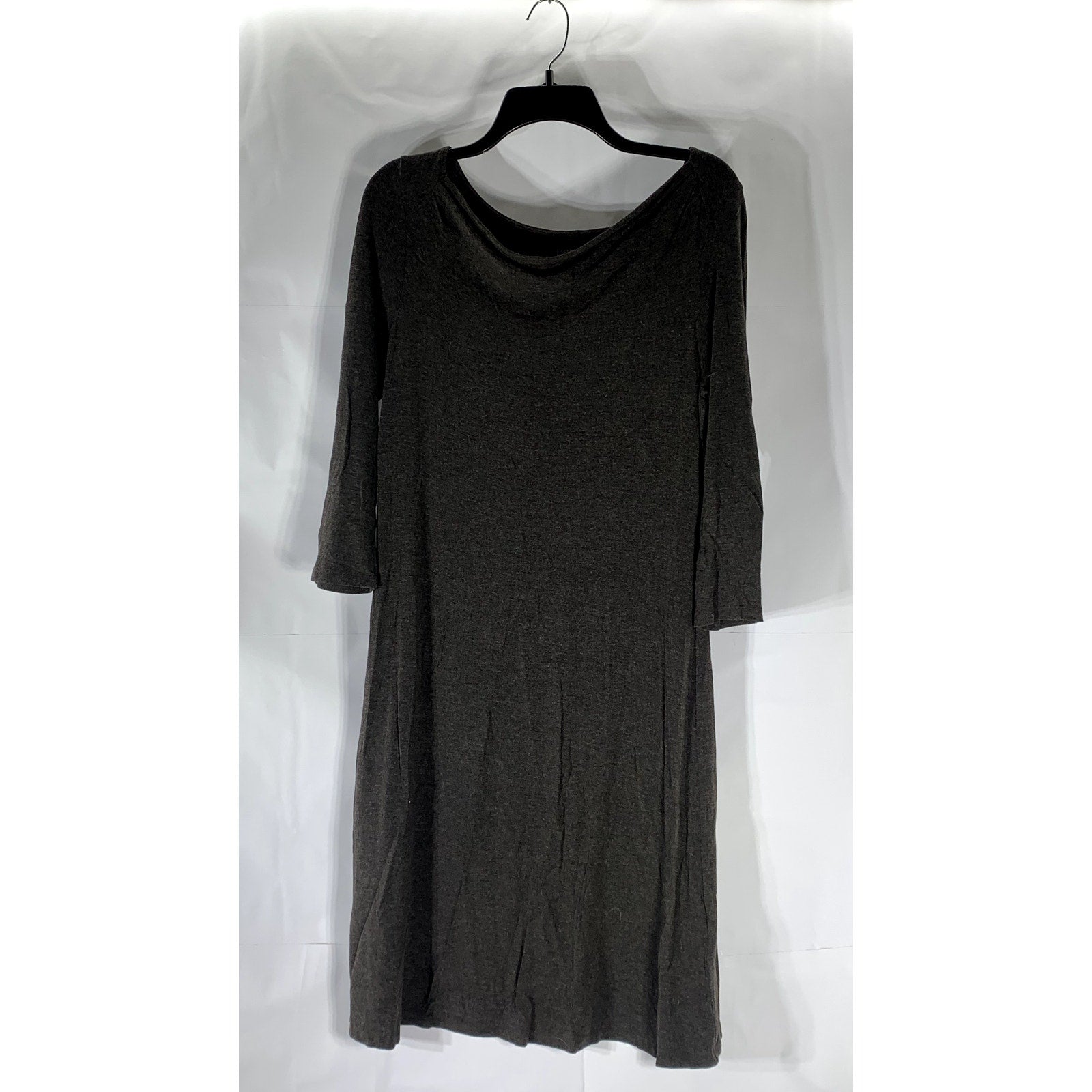 EILEEN FISHER Women's Dark Gray Cowl-Neck Long Sleeve Pullover Knee Dress SZ S