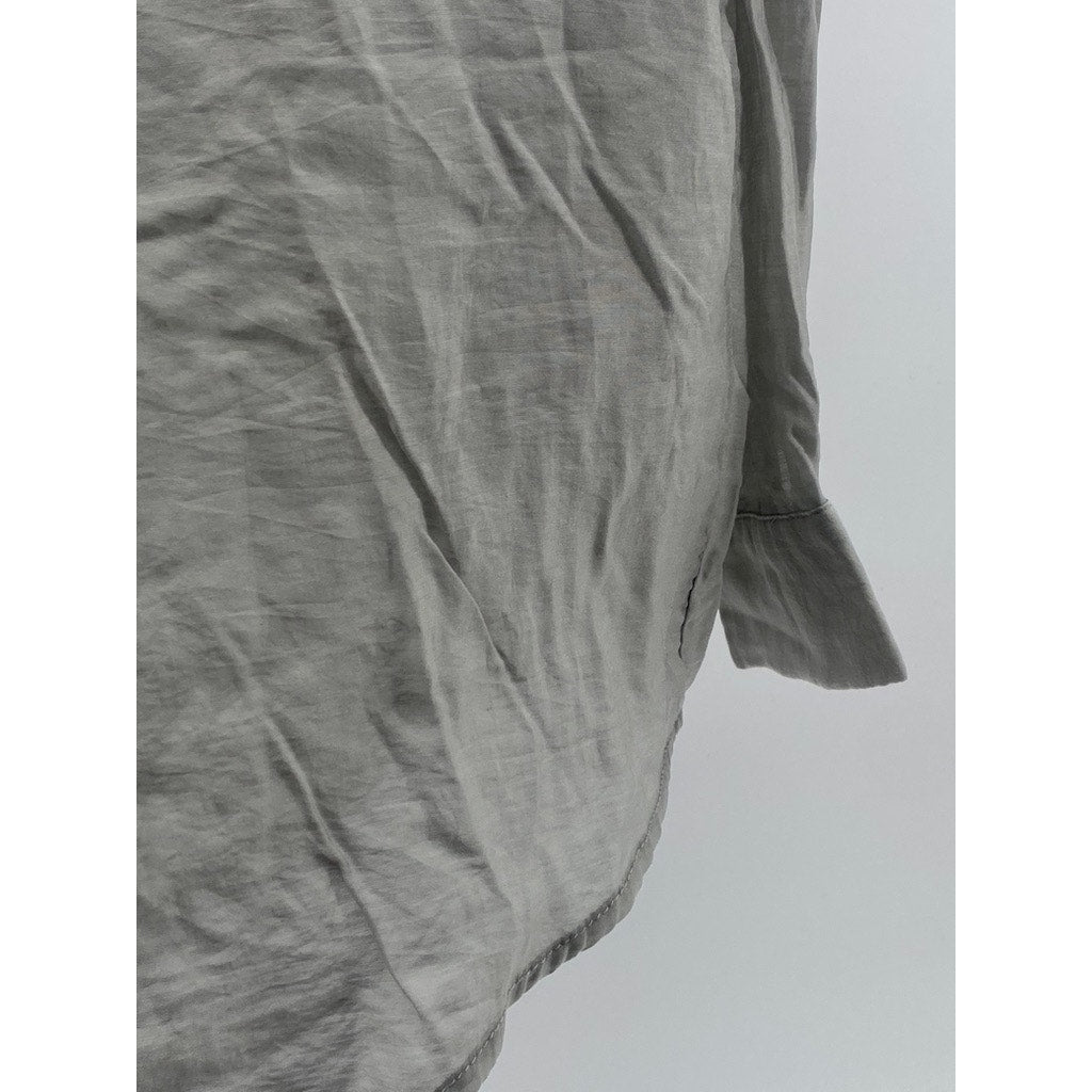 CIDER Women's Gray Sheer Button-Up Long Sleeve Regular-Fit Top SZ S(US4)