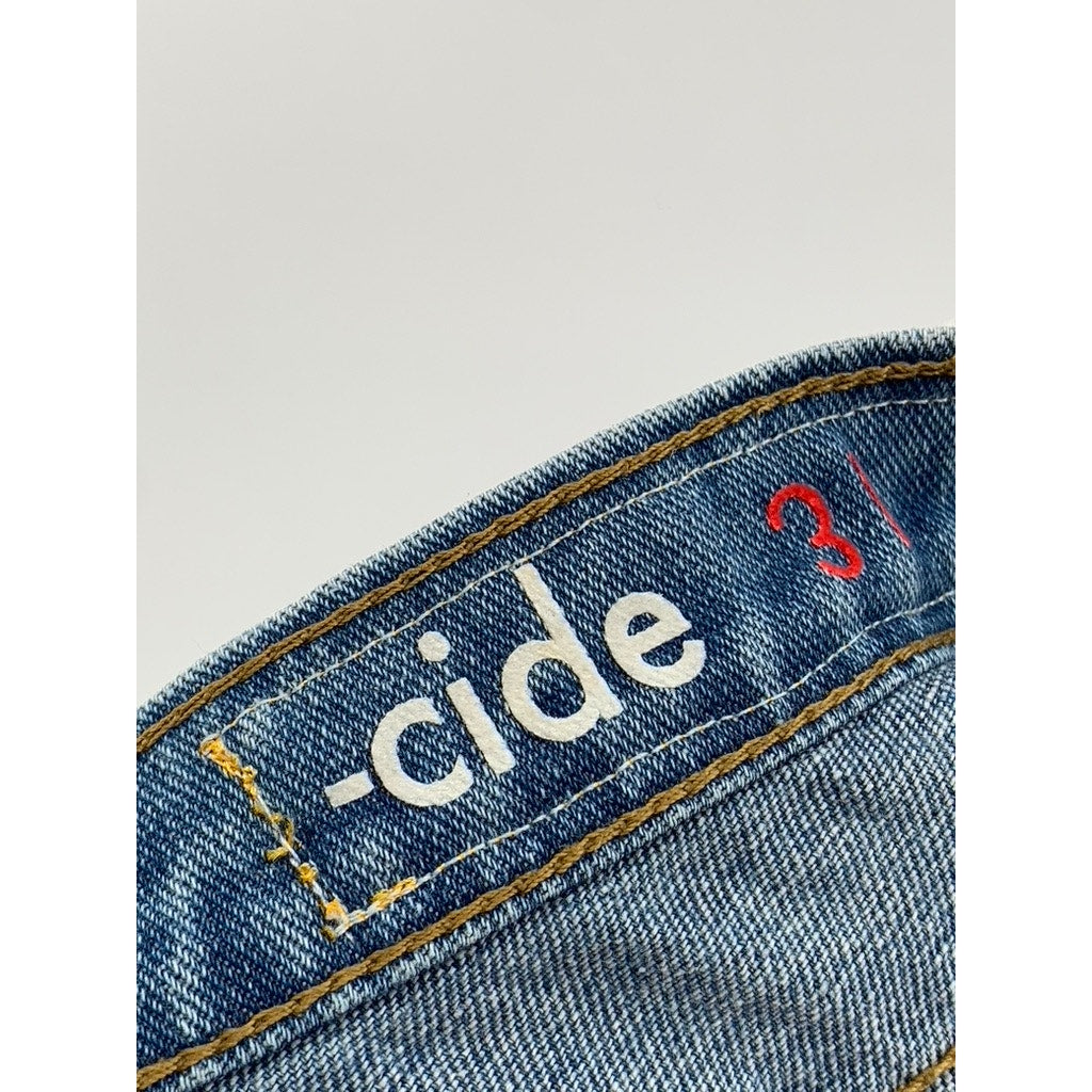 -CIDE Men’s Blue-White Color Block Denim Distressed Straight Leg Jeans SZ 31