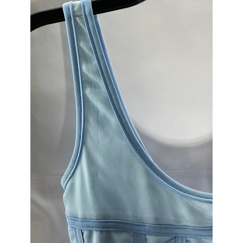 UNBRANDED Women's Light Blue Mesh Banded Corset Pointed-Hem Top SZ S