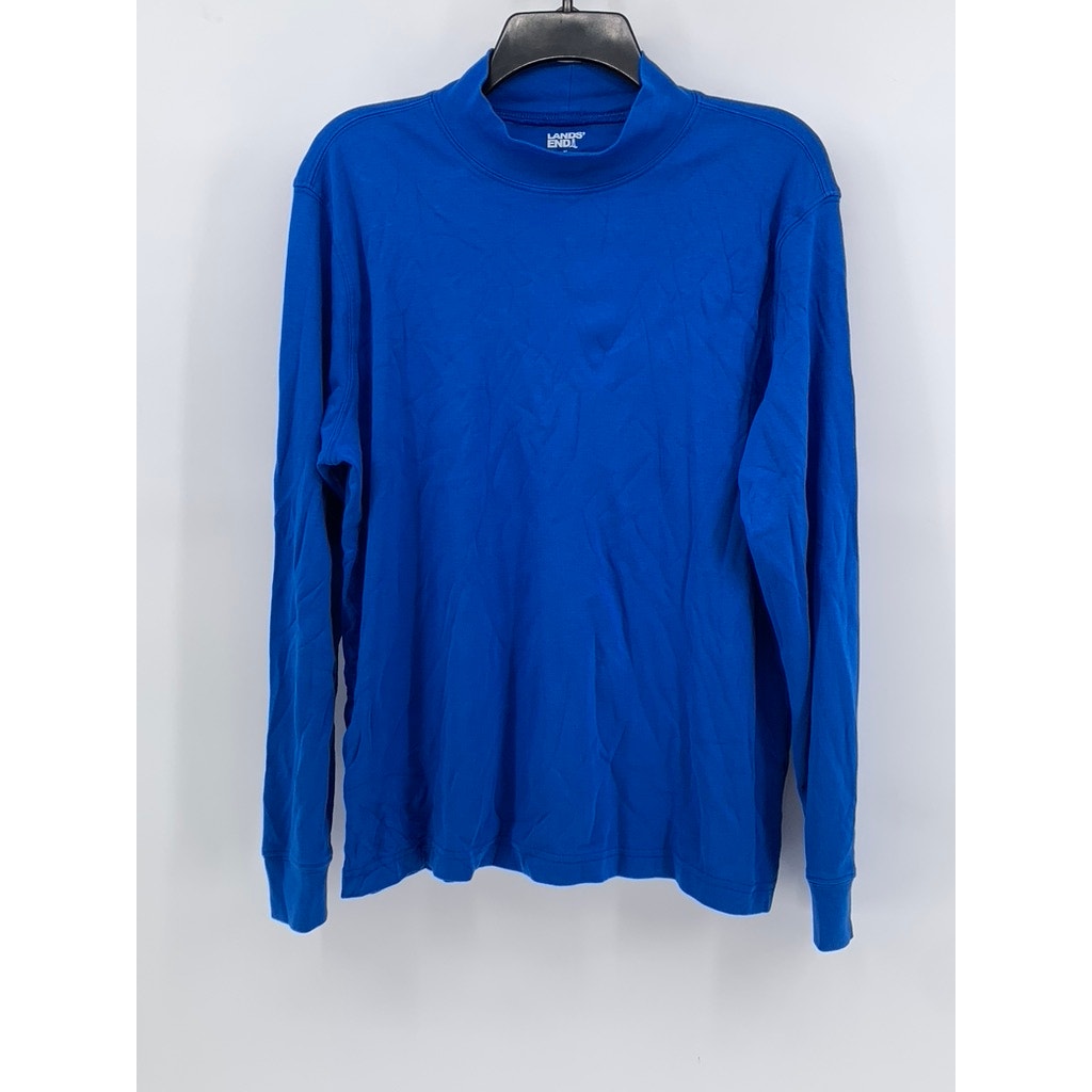 LANDS END Women's Relaxed Cotton Mock Neck Long Sleeve Bright Blue Shirt SZ XL