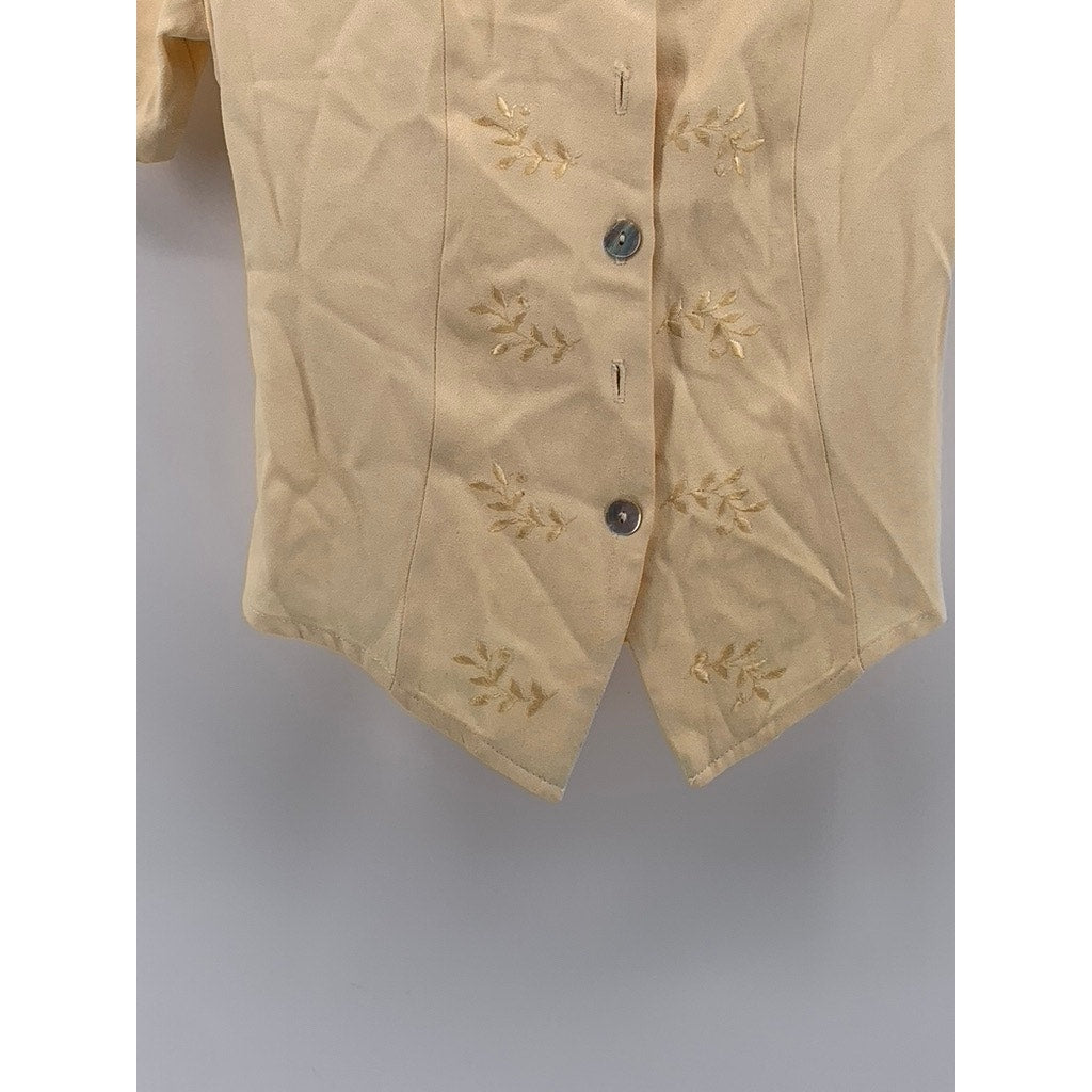 PETITE SOPHISTICATE Women's Yellow Vintage Button-Up Short Sleeve Top SZ 6P