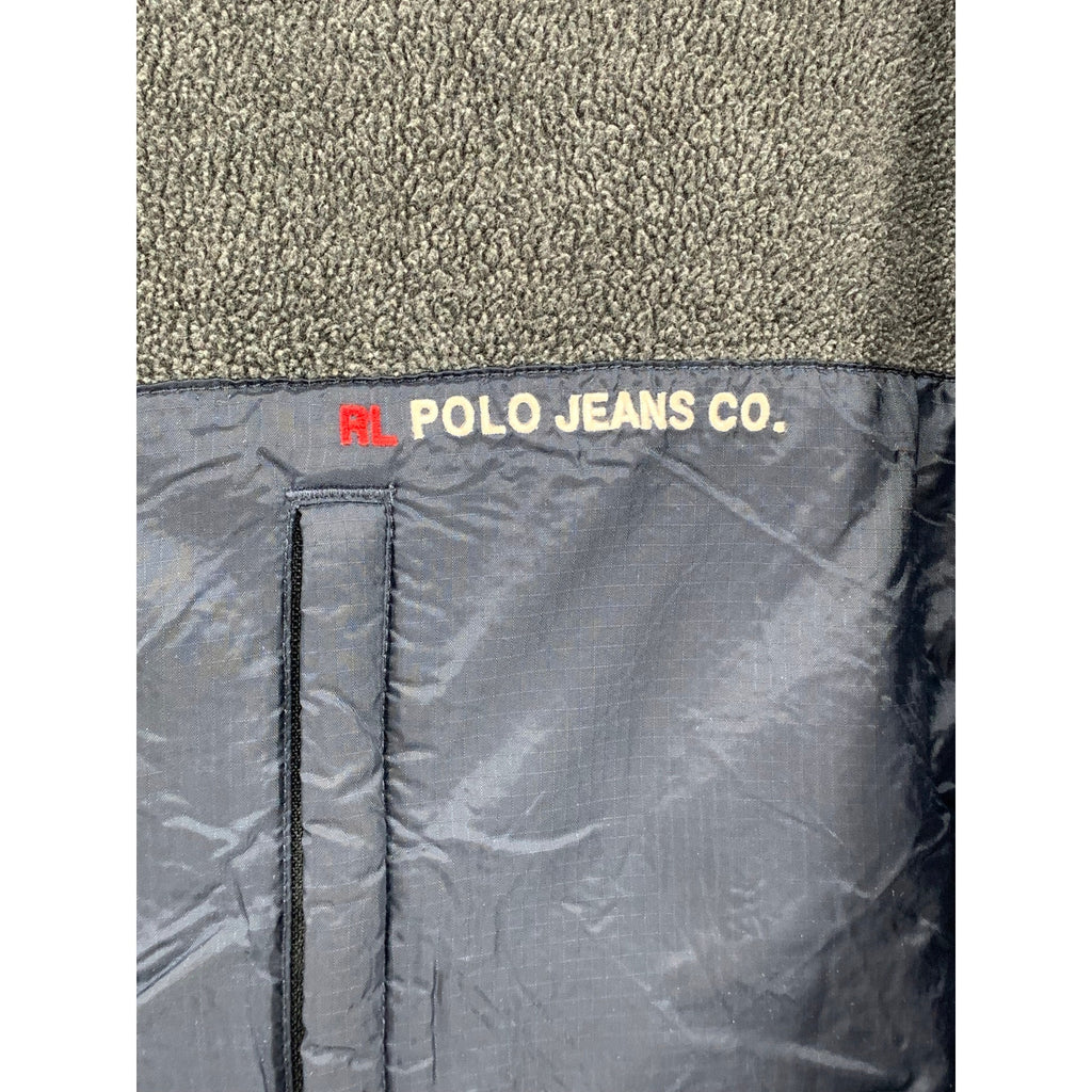 RALPH LAUREN POLO JEANS CO Men's Vintage Gray-Navy Fleece Zip-Up Sweater SZ XL
