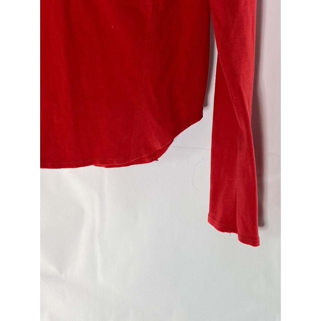 WE THE FREE Women's Red Jacqui Lace-Up Long Sleeve Round-Hem Top SZ S