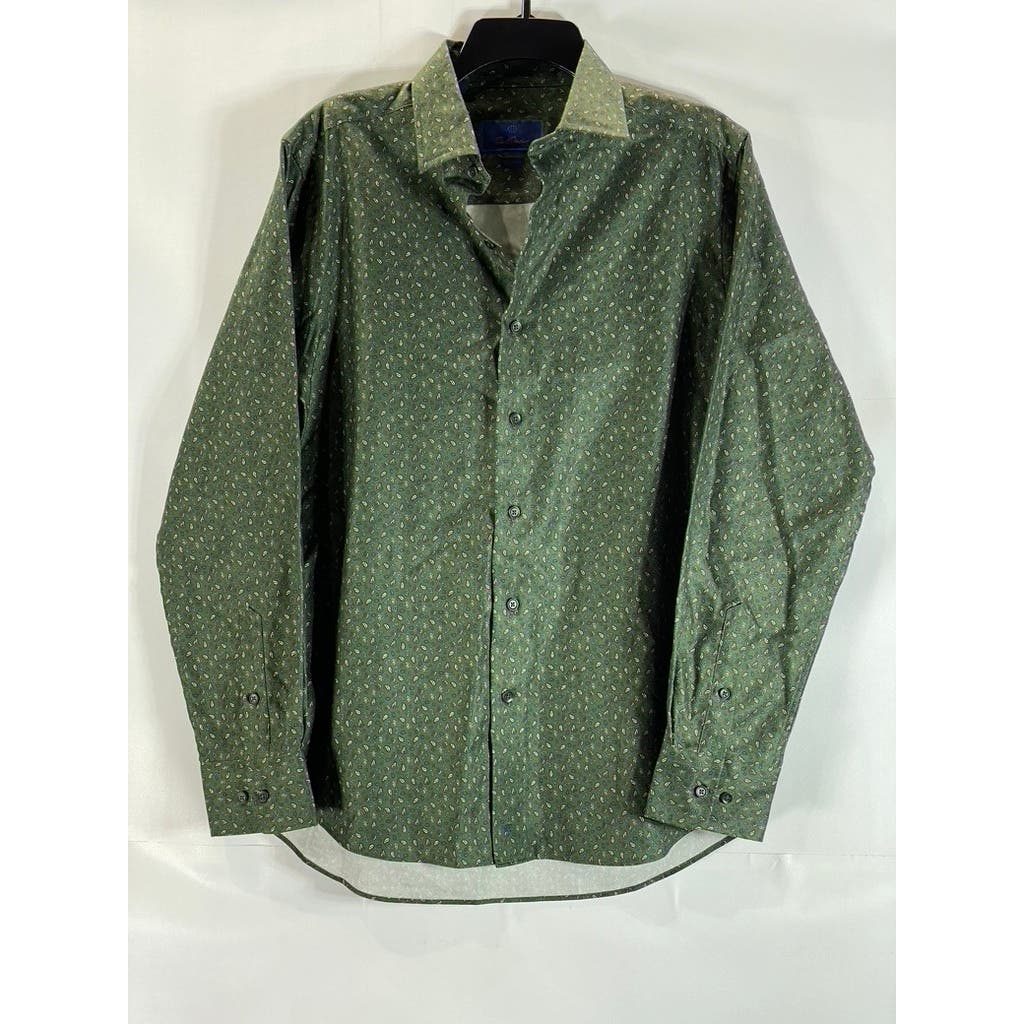 DAVID DONAHUE Men's Green Paisley Fusion Button-Up Long Sleeve Shirt SZ 15.5(M)