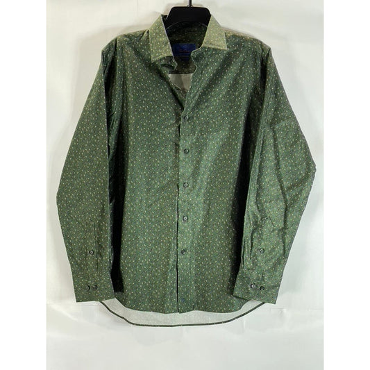 DAVID DONAHUE Men's Green Paisley Fusion Button-Up Long Sleeve Shirt SZ 15.5(M)