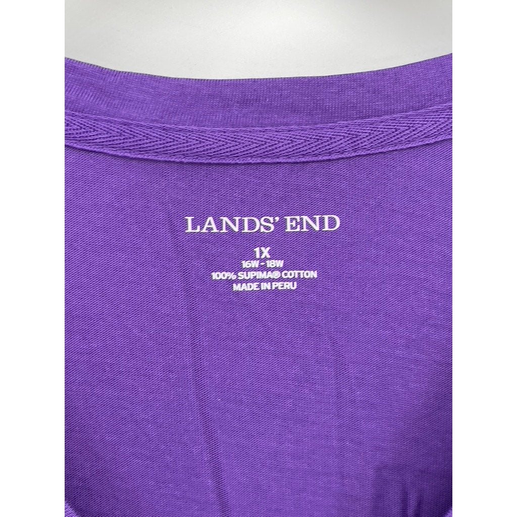 LANDS' END Women's Plus Purple V-Neck Short Sleeve Casual Top SZ 1X