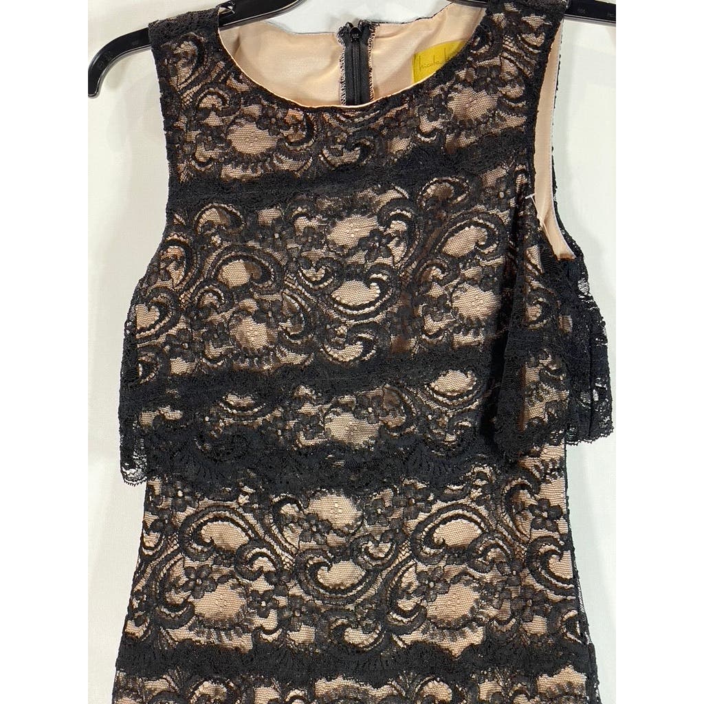 NICOLE MILLER Women's Black Lace Scoop-Neck Sleeveless Knee-Length Dress SZP(XS)