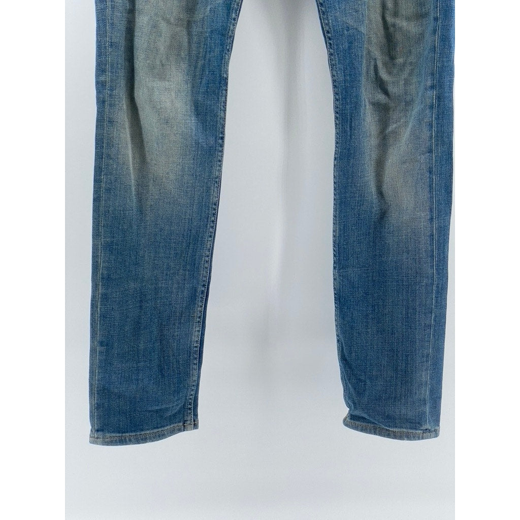 ALL SAINTS Men's Blue Distressed Denim Slim-Fit Button-Fly Jeans SZ 30