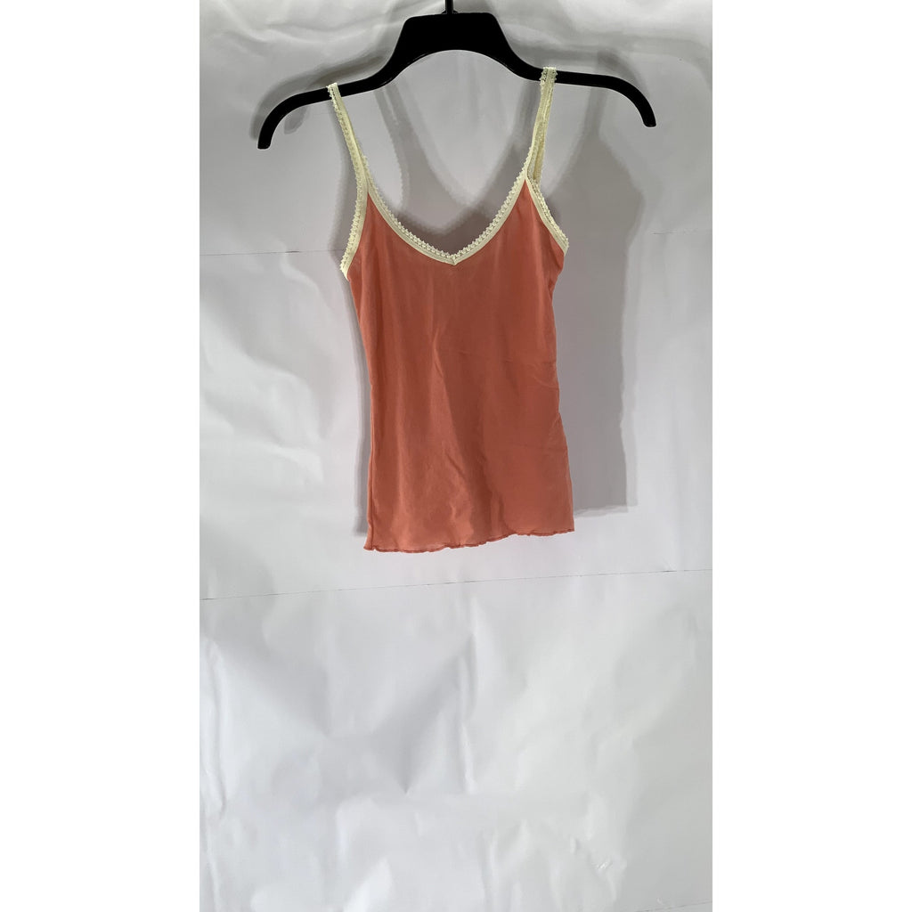 HONEYDEW Women's Pink-Beige Lace-Trim V-Neck Lettuce Hem Pullover Camisole SZ S