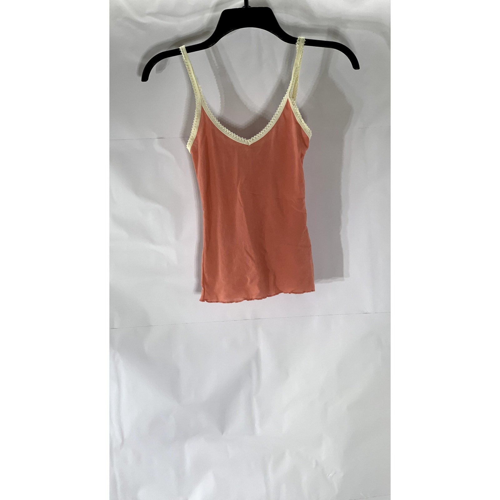 HONEYDEW Women's Pink-Beige Lace-Trim V-Neck Lettuce Hem Pullover Camisole SZ S