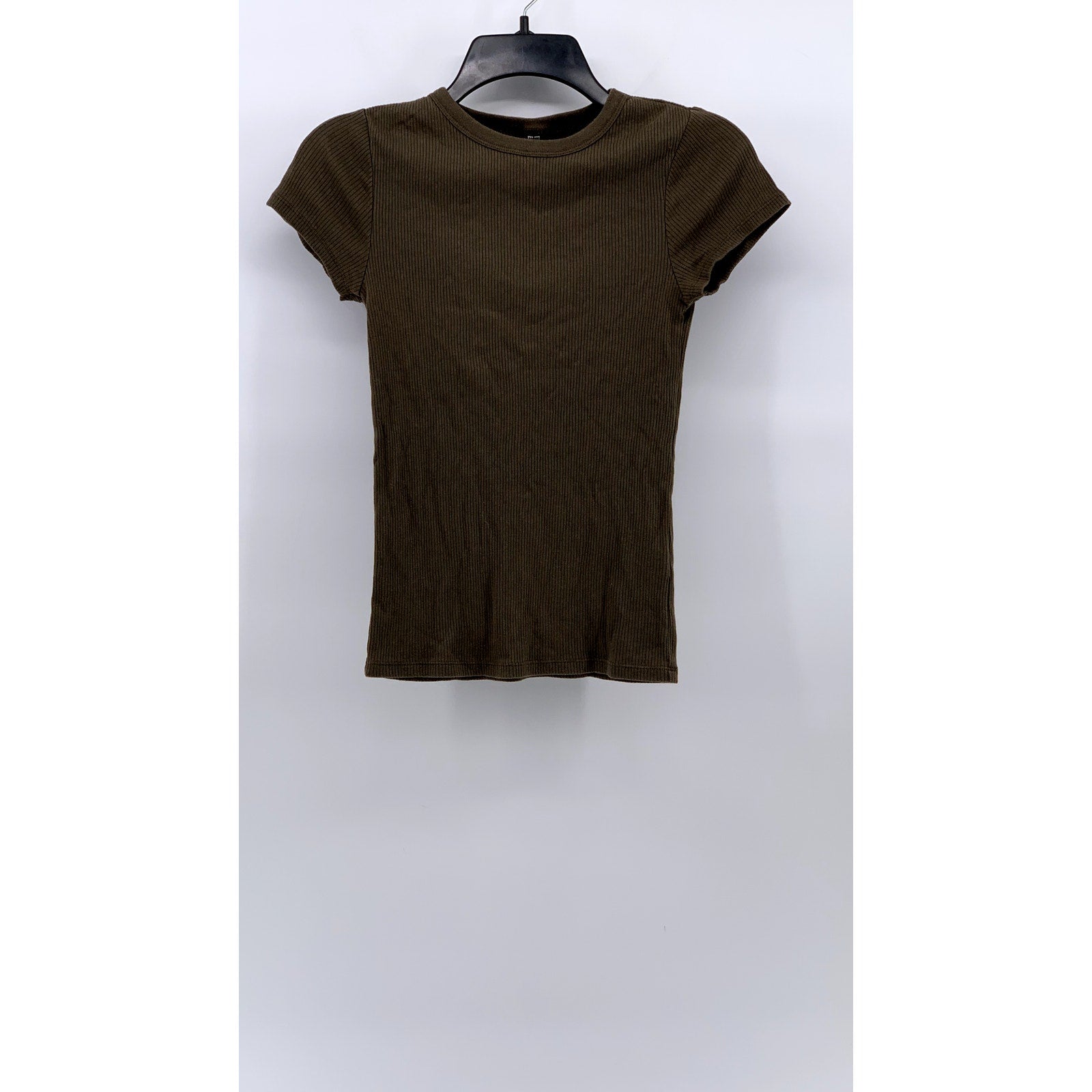 UNIQLO Women's Brown Ribbed Crewneck Short Sleeve Casual T-Shirt SZ XS