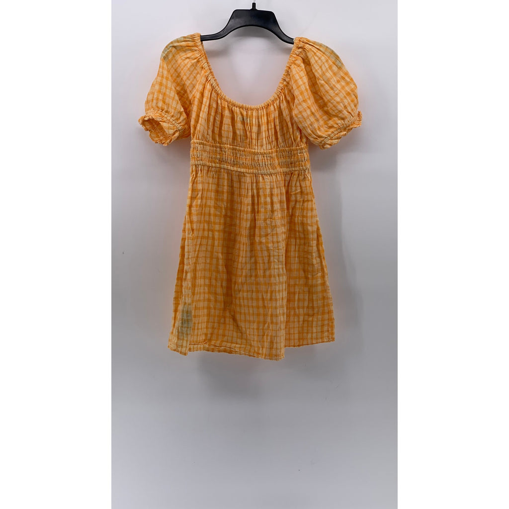URBAN OUTFITTERS Women’s Yellow Checkered Pixie Milkmaid Mini Dress SZ M