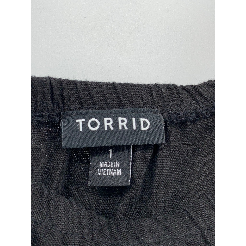 TORRID Women's Black Plus Linen Blend Off-The-Shoulder Smocked Crop Top SZ 1
