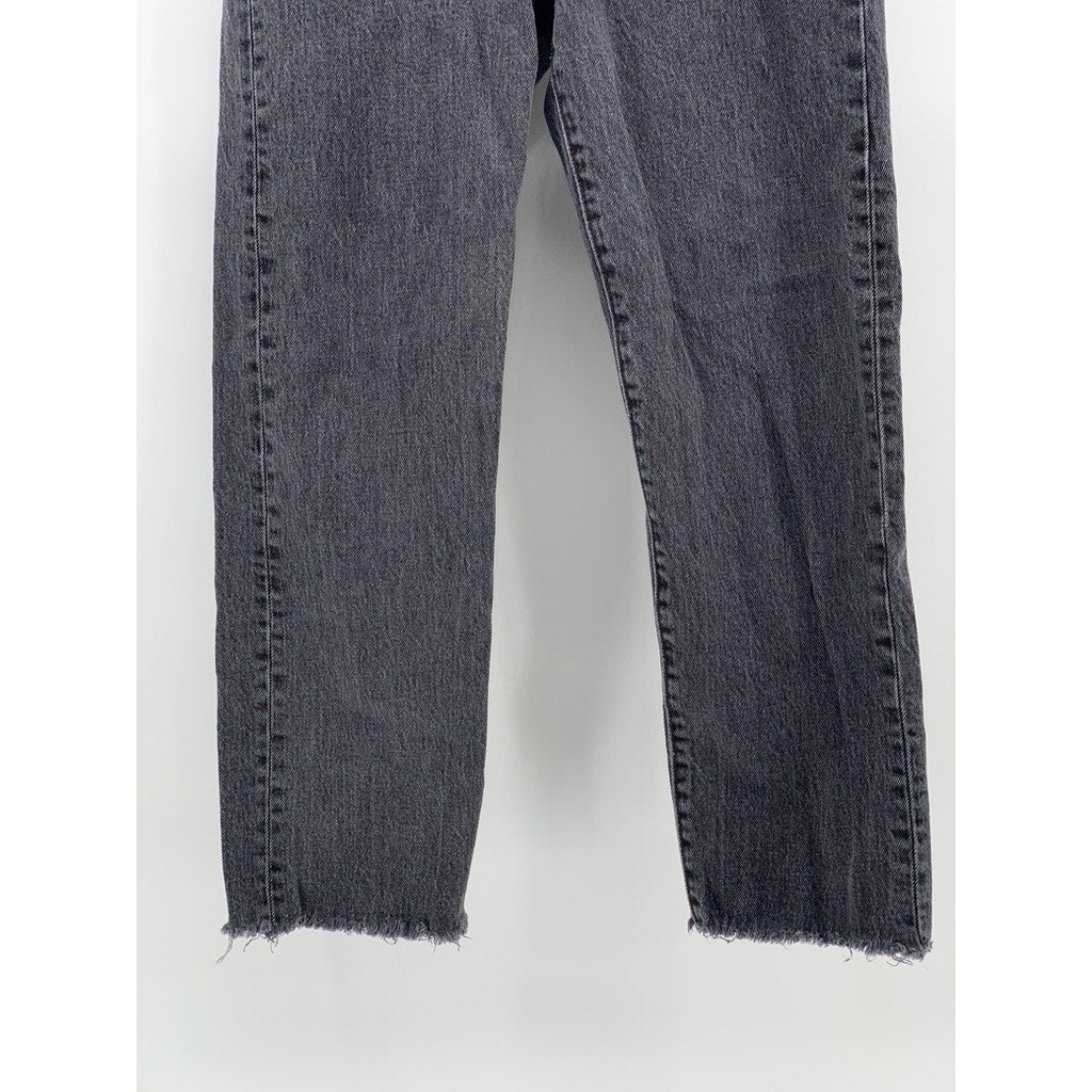 LEVI'S Women's Black Denim Wedgie Straight Frayed Button-Fly Jeans SZ 25