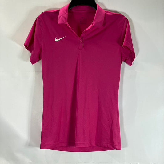 NIKE Women’s Pink Dri-Fit Swoosh Logo Short Sleeve Polo Top SZ S