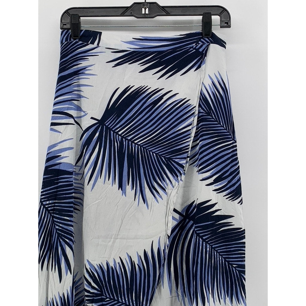 PETAL ROZ Women's White-Blue Tropical Print Maxi A-Line Skirt SZ M
