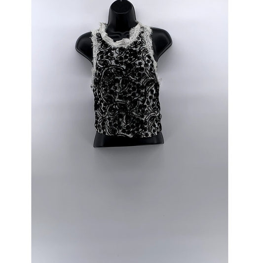 ZARA TRAFALUC Women's Black-White Lace Crewneck Sleeveless Back-Zip Tank Top SZL