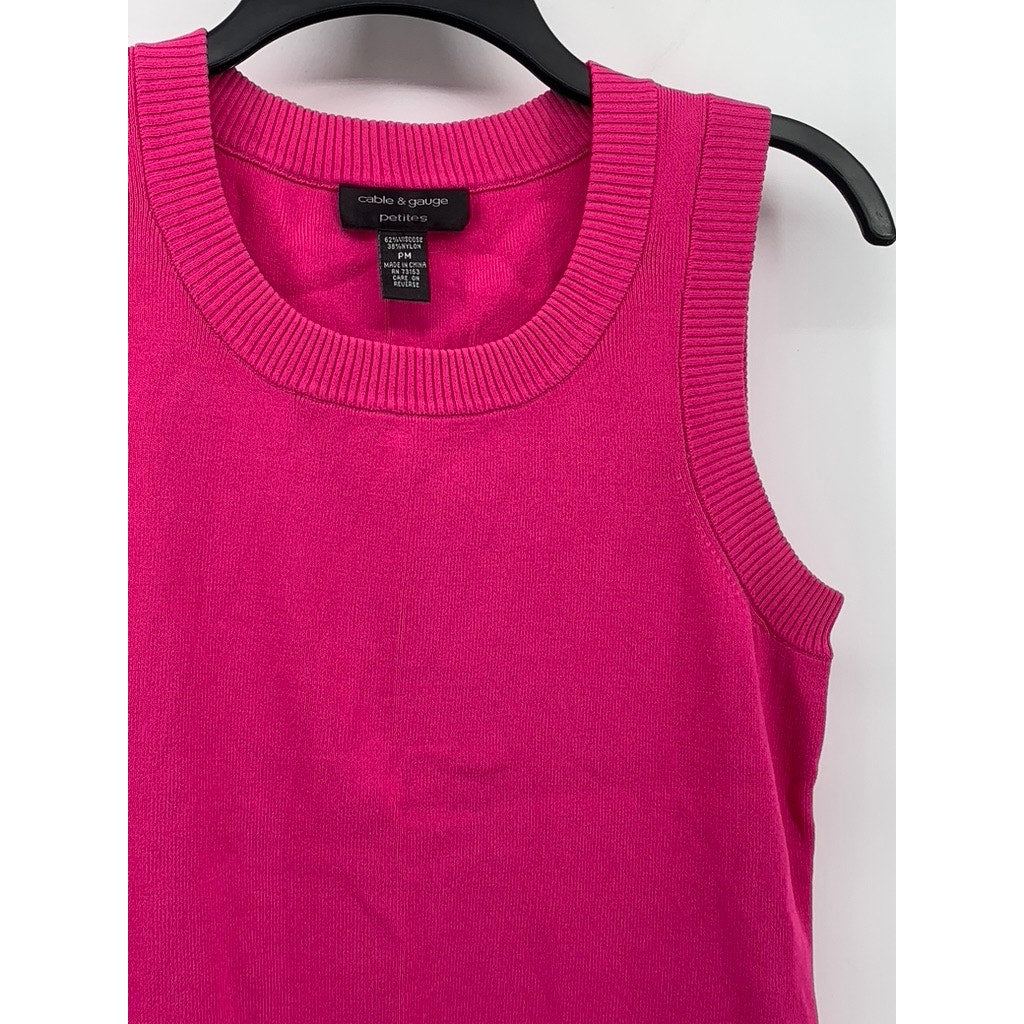 CABLE & GUAGE Women's Petite Fuchsia Pink Ribbed Crewneck Tank Top SZ PM