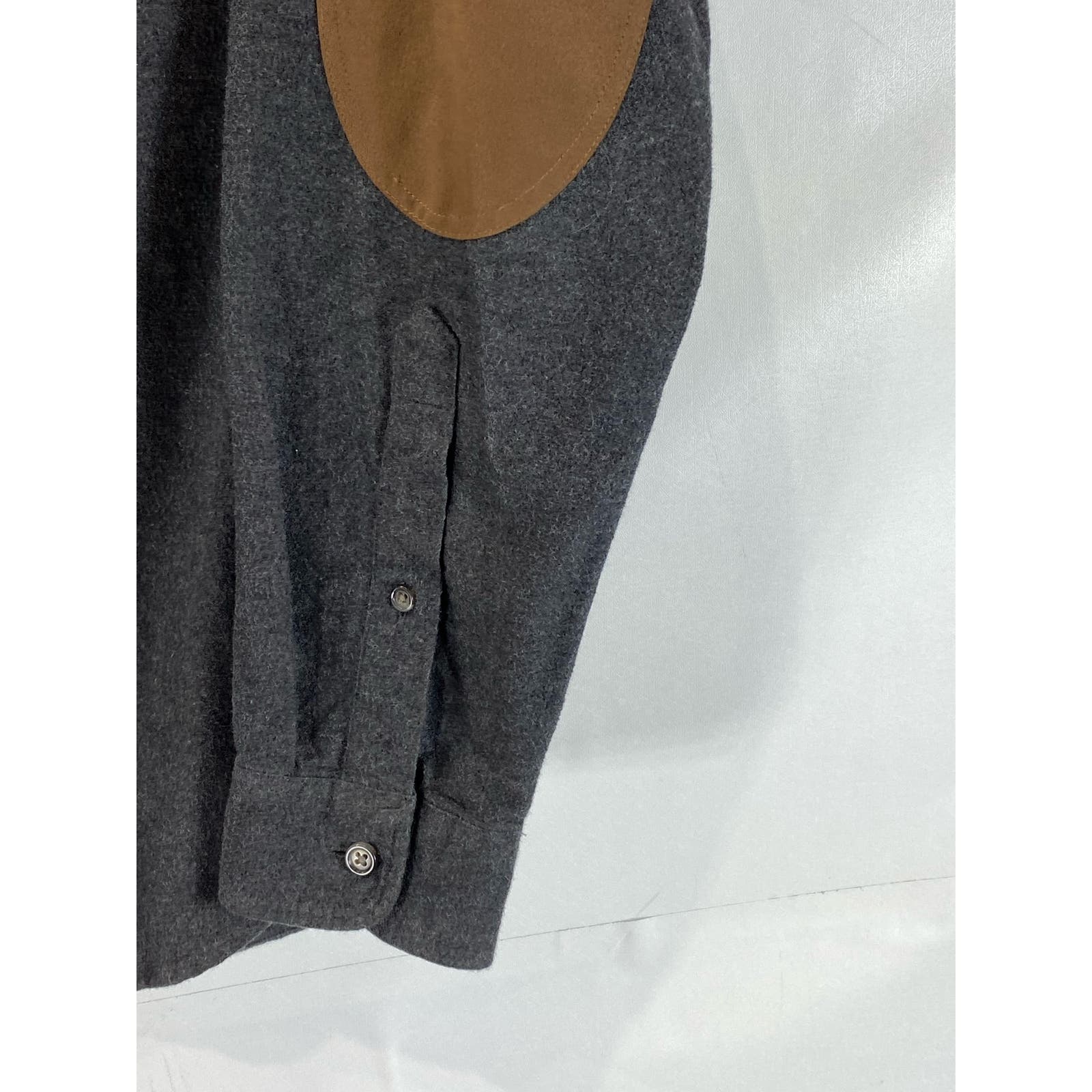J. CREW Men's Charcoal Faux-Leather Elbow-Patch Button-Up Long Sleeve Shirt SZXS