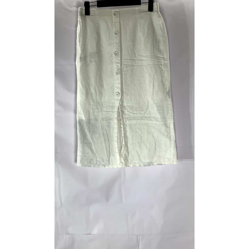 SHEIN Women's White Button-Front Slit Knee-Length Straight Skirt SZ S