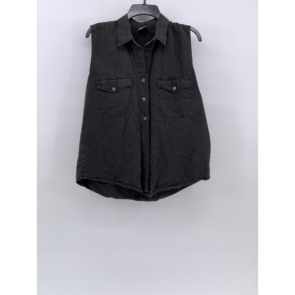 I AM Women's Vintage Black Button-Up Sleeveless Oversized Top SZ M