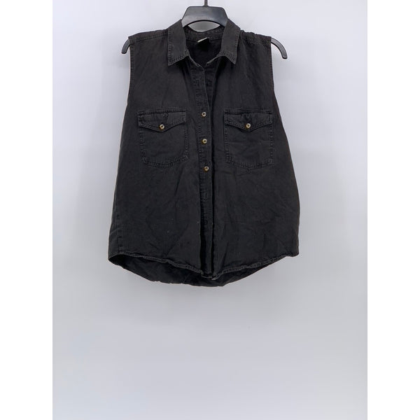I AM Women's Vintage Black Button-Up Sleeveless Oversized Top SZ M